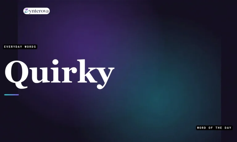 A colorful illustration showing a list of synonyms for quirky.